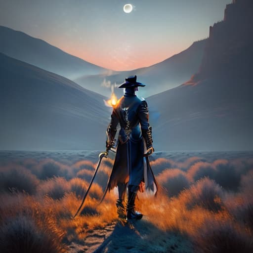  the background is of night with moon and fire on ground a man a shadow man showing up between the fire and he has a blazer and pan , and sword in his hand with long black hair with full back body like shadow hyperrealistic, full body, detailed clothing, highly detailed, cinematic lighting, stunningly beautiful, intricate, sharp focus, f/1. 8, 85mm, (centered image composition), (professionally color graded), ((bright soft diffused light)), volumetric fog, trending on instagram, trending on tumblr, HDR 4K, 8K