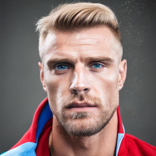 portrait+ style Russian queer fitness model blonde hunk dilf dude face