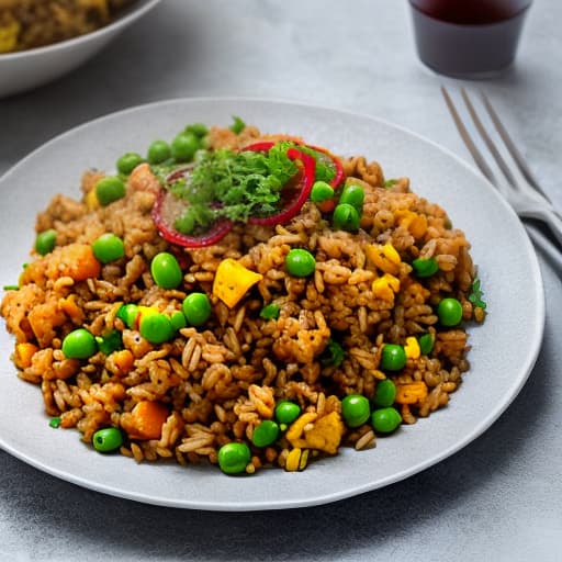 lnkdn photography Fried rice with c4 hyperrealistic, full body, detailed clothing, highly detailed, cinematic lighting, stunningly beautiful, intricate, sharp focus, f/1. 8, 85mm, (centered image composition), (professionally color graded), ((bright soft diffused light)), volumetric fog, trending on instagram, trending on tumblr, HDR 4K, 8K