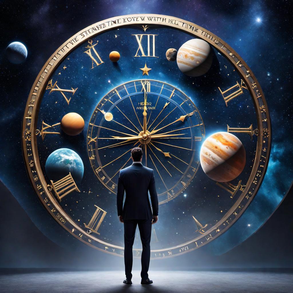  A cosmic background filled with stars and planets. There is a large time dial, with question marks floating around. The central feature should prominently include the sentence: 'Everyone alive has been blessed with choices and time, what will you do with yours?' hyperrealistic, full body, detailed clothing, highly detailed, cinematic lighting, stunningly beautiful, intricate, sharp focus, f/1. 8, 85mm, (centered image composition), (professionally color graded), ((bright soft diffused light)), volumetric fog, trending on instagram, trending on tumblr, HDR 4K, 8K