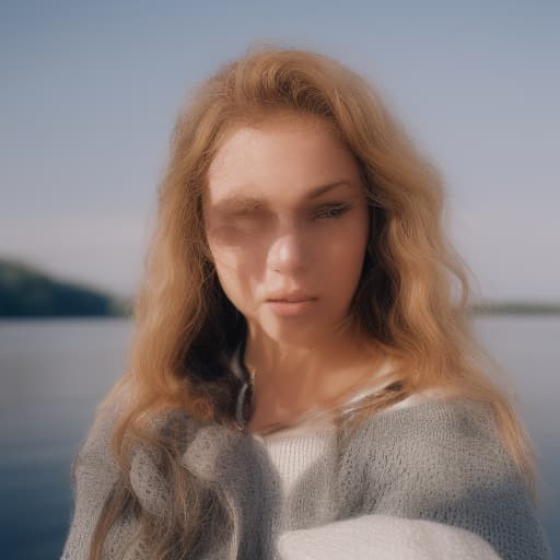 portrait+ style A blonde beauty sitting by the lake playing the violin