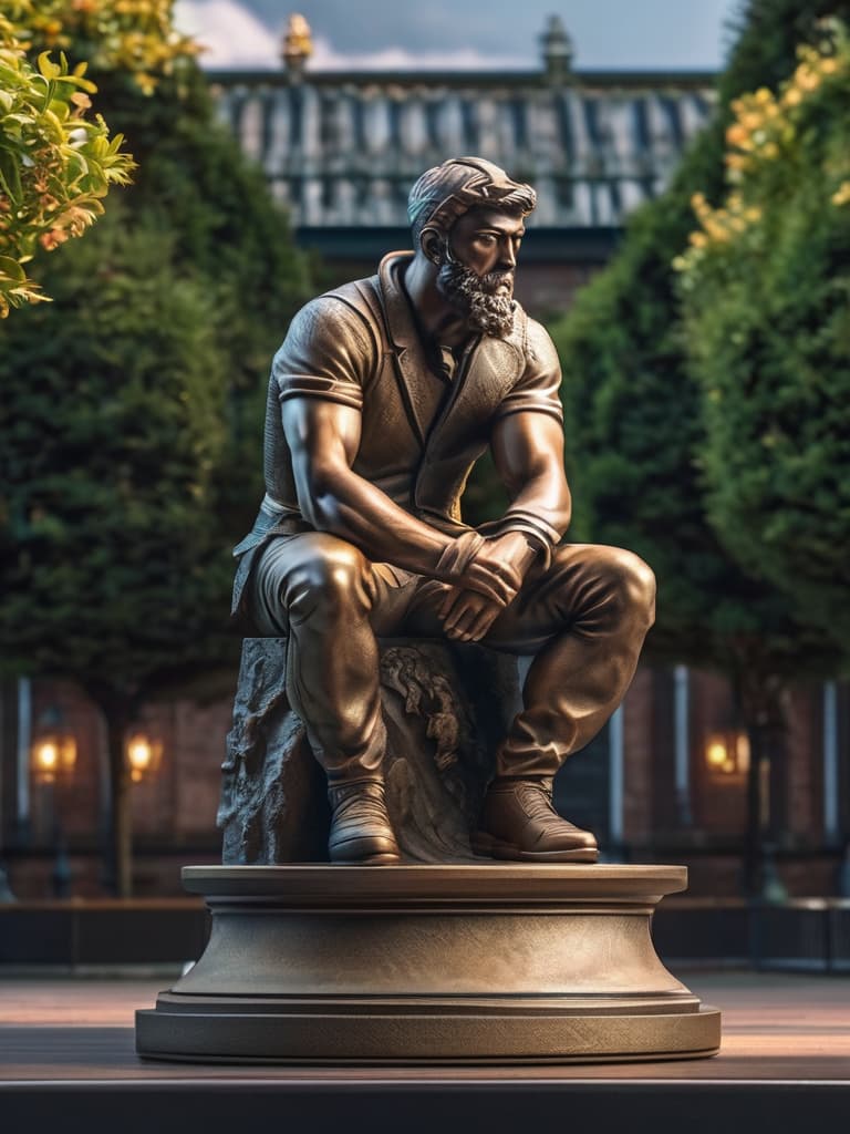  Thinker statue hyperrealistic, full body, detailed clothing, highly detailed, cinematic lighting, stunningly beautiful, intricate, sharp focus, f/1. 8, 85mm, (centered image composition), (professionally color graded), ((bright soft diffused light)), volumetric fog, trending on instagram, trending on tumblr, HDR 4K, 8K