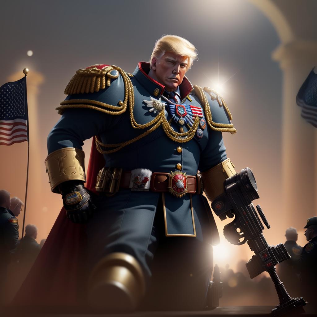  President Donald Trump as Warhammer 40K space marine winning all American votes, victory, honor shining all around him, , hyperrealistic, high quality, highly detailed, perfect lighting, intricate, sharp focus, f/1. 8, 85mm, (centered image composition), (professionally color graded), ((bright soft diffused light)), trending on instagram, HDR 4K, 8K