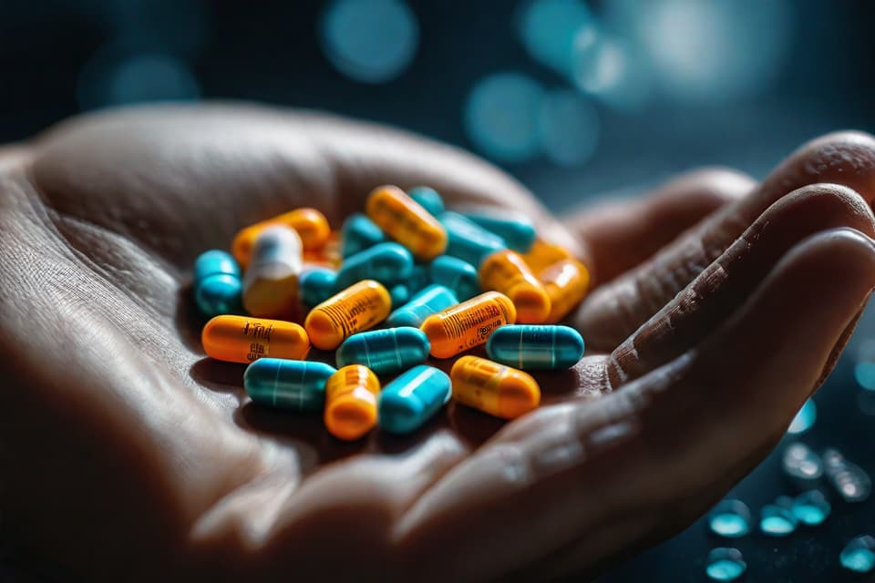  "Close up of a single female hand holding a blister pack of antidepressant pills, with a serene, softly blurred background of a cozy, well lit living room. The focus is on the hand and the medication, highlighting the solution aspect of antidepressants. The lighting is warm and inviting, creating a hopeful and reassuring mood. The background is simple and uncluttered, ensuring the viewer's attention remains on the hand and the pills. The image is highly detailed and realistic, capturing the texture of the blister pack and the gentle grip of the hand."Ensure no face,leg,hand or eye defomities.Ensure all images are clear, detailed, contains no text and no deformities. realistic, highly detailed, photorealistic, cinematic lighting, intricate,  hyperrealistic, full body, detailed clothing, highly detailed, cinematic lighting, stunningly beautiful, intricate, sharp focus, f/1. 8, 85mm, (centered image composition), (professionally color graded), ((bright soft diffused light)), volumetric fog, trending on instagram, trending on tumblr, HDR 4K, 8K