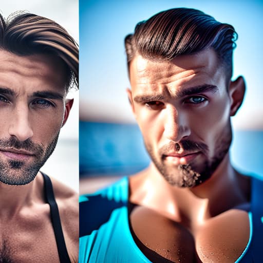 portrait+ style Russian queer fitness model brunette hunk dilf dude face