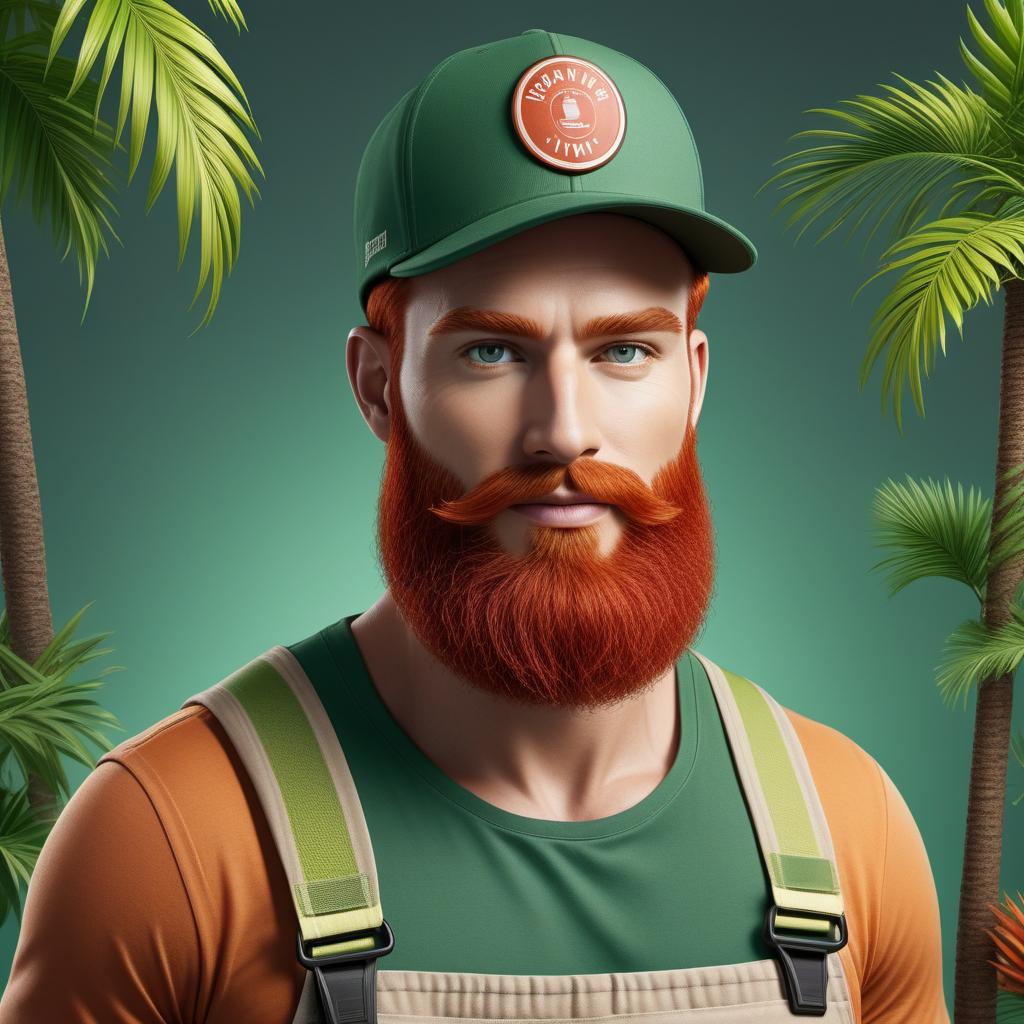  A cartoon-like character with a red beard, wearing a hat, and holding a squeegee over his shoulder. The character should look friendly and cheerful. The title 'Clear View Window Cleaners' should be prominently displayed. The background should include a window and a palm tree. The design should incorporate the colors lime green, green, blue, and black, and should be suitable for a business logo. hyperrealistic, full body, detailed clothing, highly detailed, cinematic lighting, stunningly beautiful, intricate, sharp focus, f/1. 8, 85mm, (centered image composition), (professionally color graded), ((bright soft diffused light)), volumetric fog, trending on instagram, trending on tumblr, HDR 4K, 8K