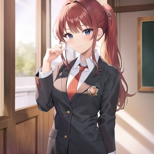  master piece , best quality,High school girl, wearing a red tie uniform with a robe over it.