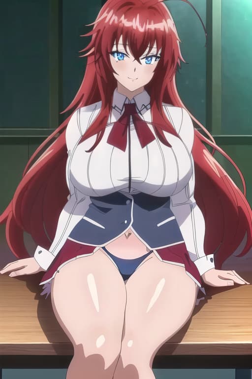  ,ful smile,,cameltoe,age,teacher,clroom,sitting on table,high definition,realistic,anime style,masterpiece, best quality, 1women, long red hair, looking at viewer, :3, cute, black uniform, outdoors, streets, cowboy shot, curvy, (((blue eyes))), rias gremory, red hair, antenna hair, wavy hair, ((beautiful detailed eyes, beautiful detailed glow, lots of glow)), anime screencap