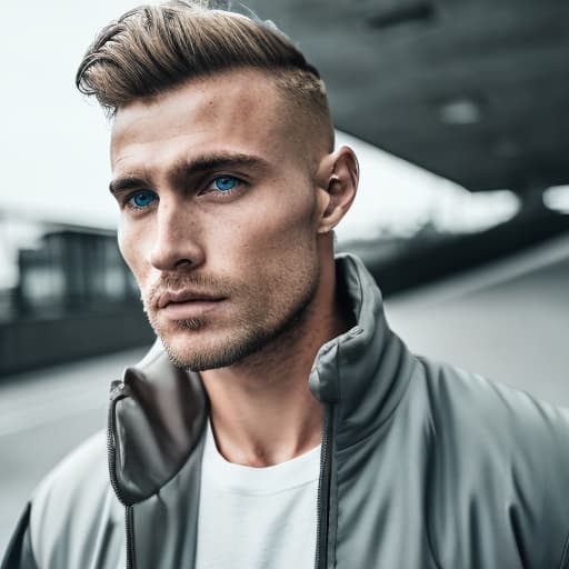 portrait+ style Russian queer fitness model blonde hunk dilf dude face