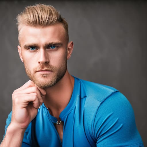 portrait+ style Russian queer fitness model blonde hunk dilf dude face