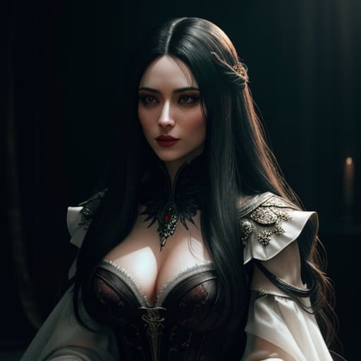  Vampire queen named Emily, dark long hair, black eyes, sitting in a dark room, backlit, intricate details, highly detailed, slate atmosphere, cinematic, film grain, depth blur, blurry background dof, bokeh, realistic, realistic skin hyperrealistic, full body, detailed clothing, highly detailed, cinematic lighting, stunningly beautiful, intricate, sharp focus, f/1. 8, 85mm, (centered image composition), (professionally color graded), ((bright soft diffused light)), volumetric fog, trending on instagram, trending on tumblr, HDR 4K, 8K