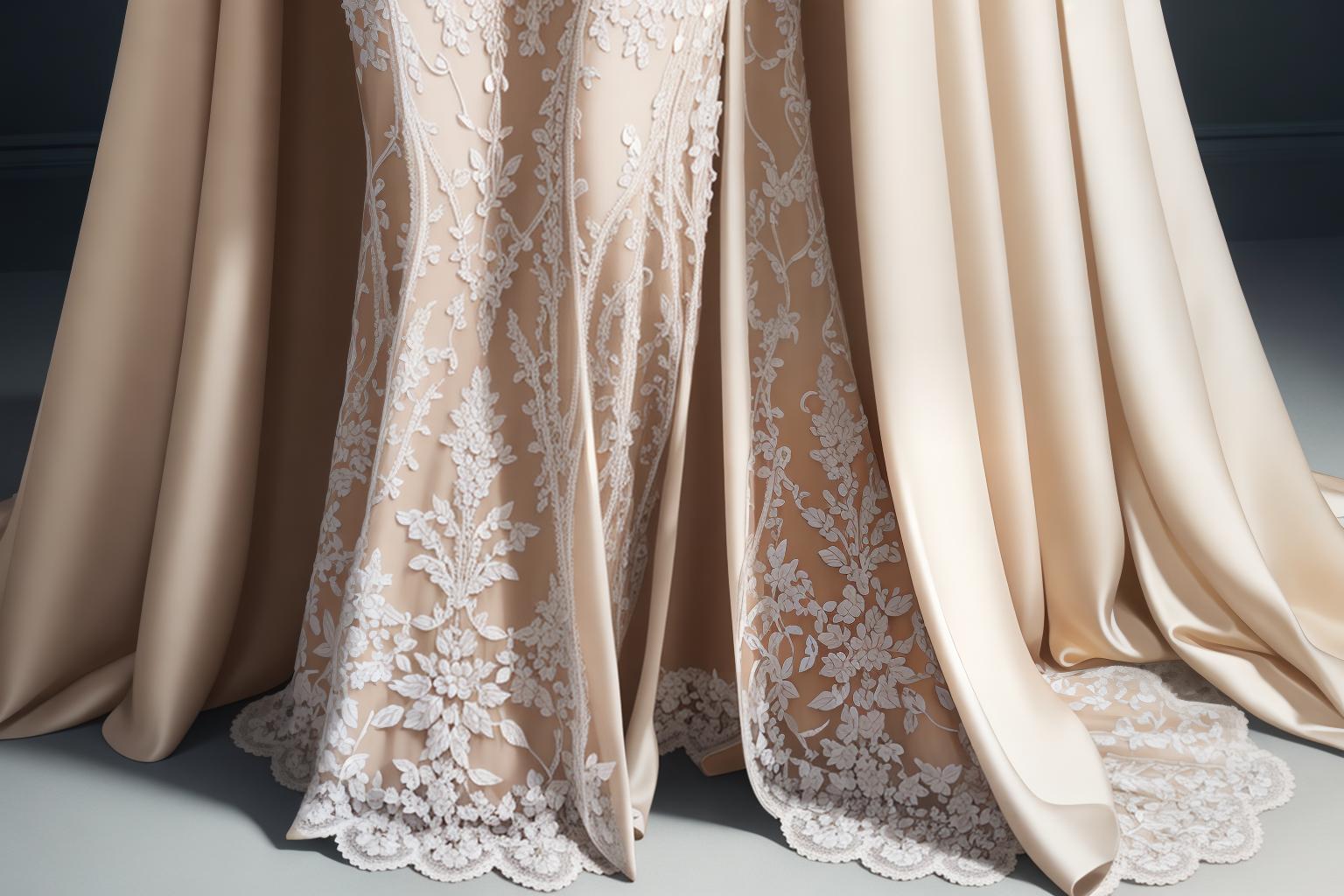  "In a luxurious, softly lit room with elegant, neutral toned decor, a closeup of a sophisticated, beautifully detailed dress for the mother of the bride. The dress features intricate lace patterns, delicate beadwork, and a flattering silhouette. The fabric shimmers subtly under the light, highlighting its high quality material. The background is slightly blurred to keep the focus on the dress, ensuring no distractions. The mood is elegant and celebratory, with a touch of warmth and sophistication. Style modifiers: ultra realistic, high quality, elegant, luxurious. Quality modifiers: 8k resolution, highly detailed, photorealistic."Ensure no face,leg,hand or eye defomities.Ensure all images are clear, detailed, contains no text and no deformi hyperrealistic, full body, detailed clothing, highly detailed, cinematic lighting, stunningly beautiful, intricate, sharp focus, f/1. 8, 85mm, (centered image composition), (professionally color graded), ((bright soft diffused light)), volumetric fog, trending on instagram, trending on tumblr, HDR 4K, 8K