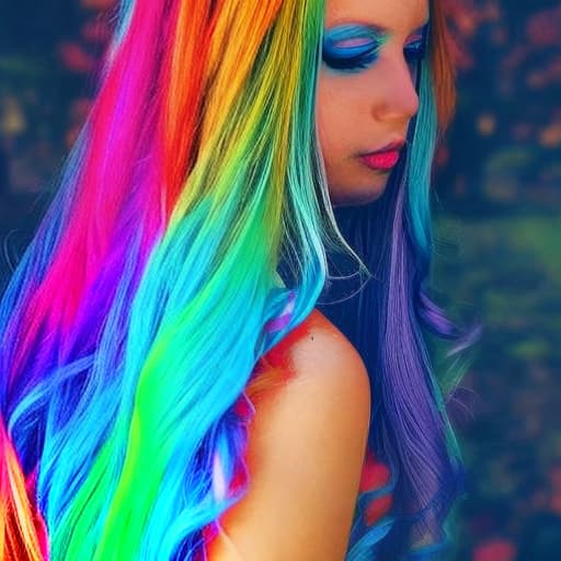  Hair rainbow Eyes rainbow Dress rainbow Back ground rainbow