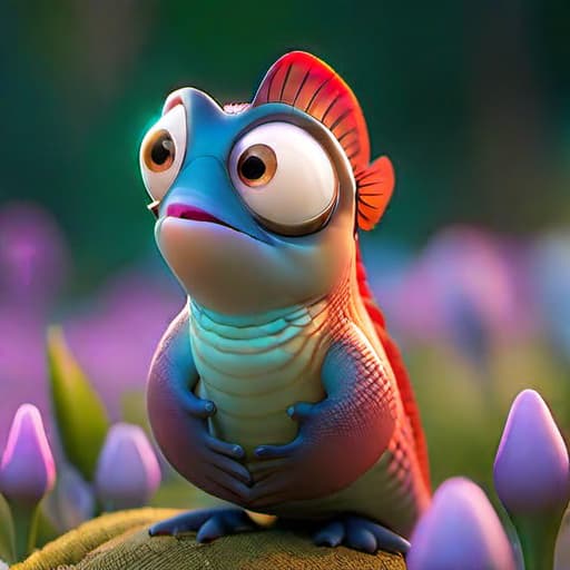  pixar character ,pixar style, funny creature from parallel reality, (best quality), (masterpiece), (best lighting), (high detailed skin:1.0),( detailed eyes), 8k uhd, dslr, soft lighting, best quality, film grain, Fujifilm XT3, crazy fish hyperrealistic, full body, detailed clothing, highly detailed, cinematic lighting, stunningly beautiful, intricate, sharp focus, f/1. 8, 85mm, (centered image composition), (professionally color graded), ((bright soft diffused light)), volumetric fog, trending on instagram, trending on tumblr, HDR 4K, 8K