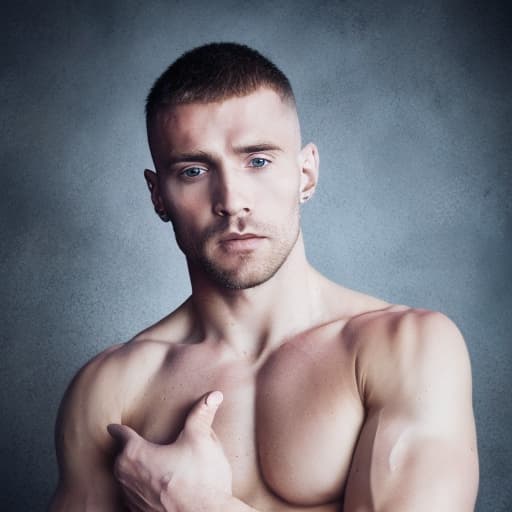 portrait+ style Russian queer gymnast blonde hunk dilf dude face