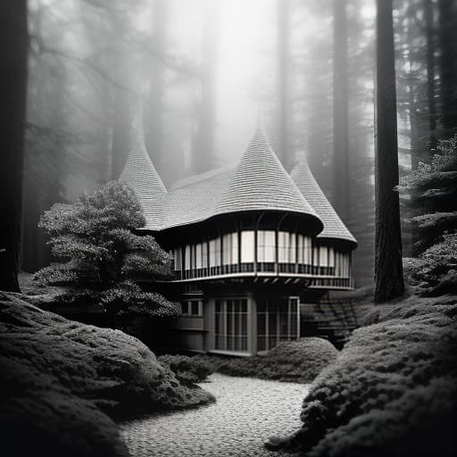 dvarchmodern black and white art of the kingdom in the wood, (b&w, Monochromatic, Film Photography:1.3), Photorealistic, Hyperrealistic, Hyperdetailed, film noir, analog style, hip cocked, demure, low cut, soft lighting, subsurface scattering, realistic, heavy shadow, masterpiece, best quality, ultra realistic, 8k, golden ratio, Intricate, High Detail, film photography, soft focus hyperrealistic, full body, detailed clothing, highly detailed, cinematic lighting, stunningly beautiful, intricate, sharp focus, f/1. 8, 85mm, (centered image composition), (professionally color graded), ((bright soft diffused light)), volumetric fog, trending on instagram, trending on tumblr, HDR 4K, 8K