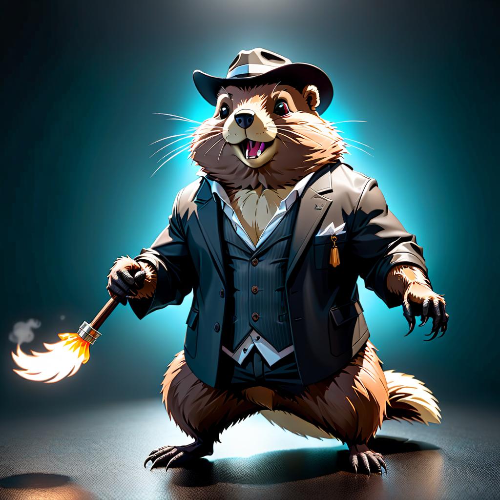  horror themed Beaver gangster on a transparent background. . eerie, unsettling, dark, spooky, suspenseful, grim, highly detailed, STICKER hyperrealistic, full body, detailed clothing, highly detailed, cinematic lighting, stunningly beautiful, intricate, sharp focus, f/1. 8, 85mm, (centered image composition), (professionally color graded), ((bright soft diffused light)), volumetric fog, trending on instagram, trending on tumblr, HDR 4K, 8K