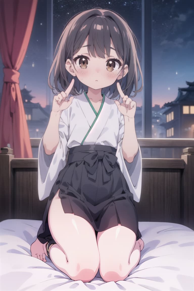  master piece , best quality,Japanese young s,detailed information,(best quality),(masterpiece1.3), cinematic lighting,beautiful small s,(medium hair),black hair,whole body,perfect fingers,brown eyes,perfect body,pretty ,,,blush,(beautiful ),(perfect ),night sky,(hands up),(innocent face),like,bedroom,,slim body,11year,,no clothes, in ,full body shot,