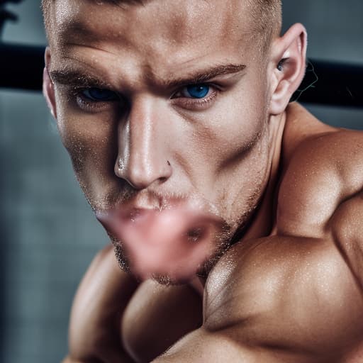 portrait+ style Russian queer fitness model blonde hunk dude face