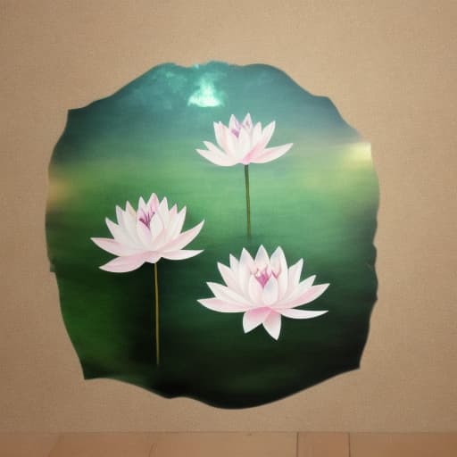  Image of 1 white transparency lotus flower in heaven with serenity tone and holy spirituality mood lots of ray above