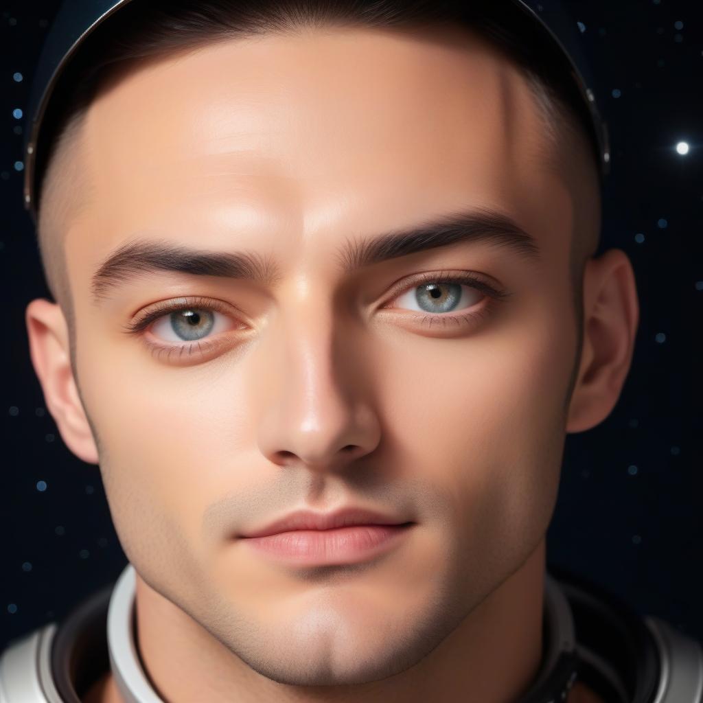  Make an image of the young man’s head in this photo smaller in size to accommodate the astronaut’s costume in full height with his feet, in space bots, insert the head of this man into the astronaut’s costume, with an open helmet from the future, against the background of the starry sky and planet in the sky hyperrealistic, full body, detailed clothing, highly detailed, cinematic lighting, stunningly beautiful, intricate, sharp focus, f/1. 8, 85mm, (centered image composition), (professionally color graded), ((bright soft diffused light)), volumetric fog, trending on instagram, trending on tumblr, HDR 4K, 8K