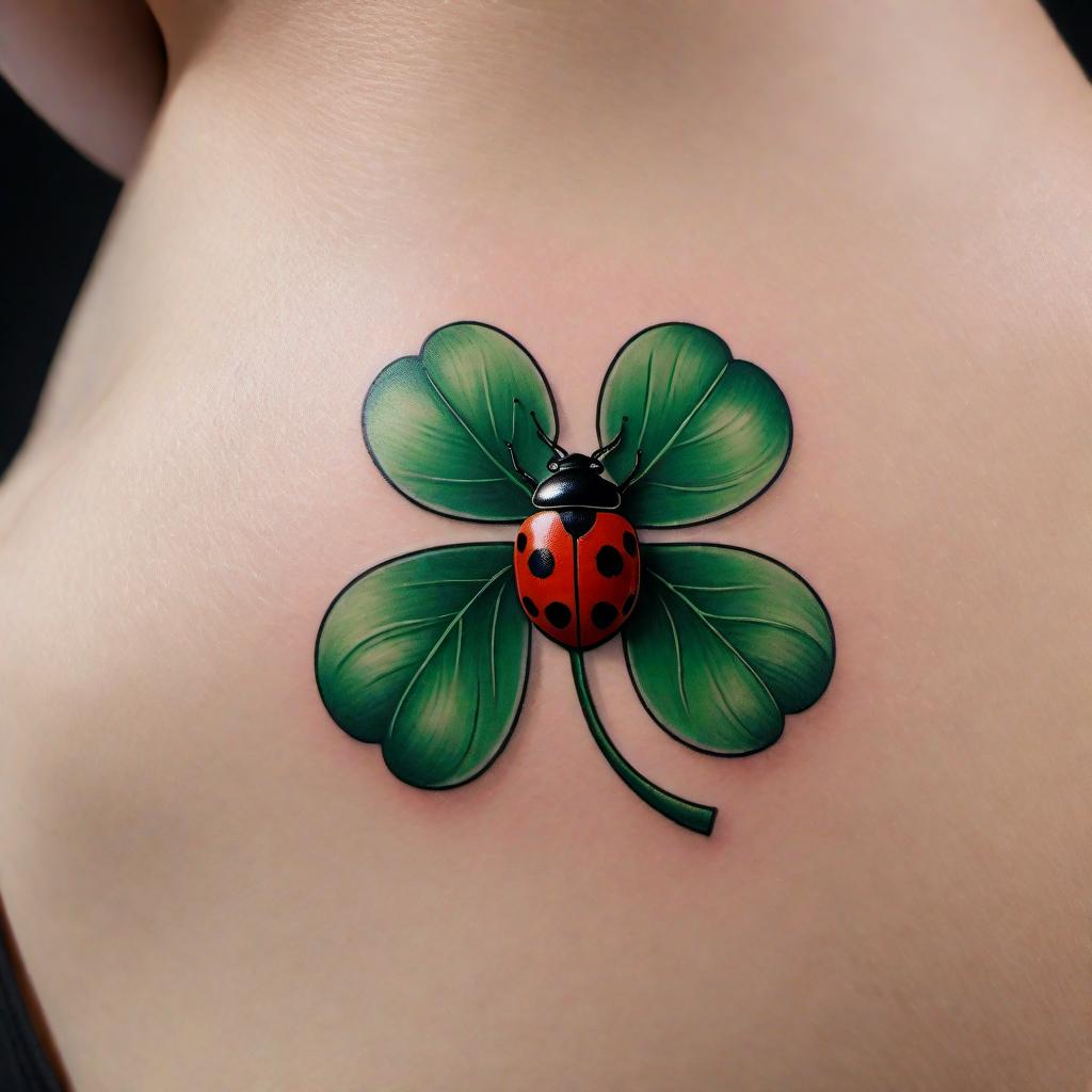  A minimalist tattoo design that symbolizes luck. Include elements like a horseshoe, a ladybug, and perhaps a simple clover. Focus on clean lines and simplicity to maintain a minimalist aesthetic. hyperrealistic, full body, detailed clothing, highly detailed, cinematic lighting, stunningly beautiful, intricate, sharp focus, f/1. 8, 85mm, (centered image composition), (professionally color graded), ((bright soft diffused light)), volumetric fog, trending on instagram, trending on tumblr, HDR 4K, 8K