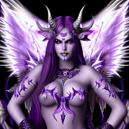  Purple Demon queen with horns and fairy wings in blue flames