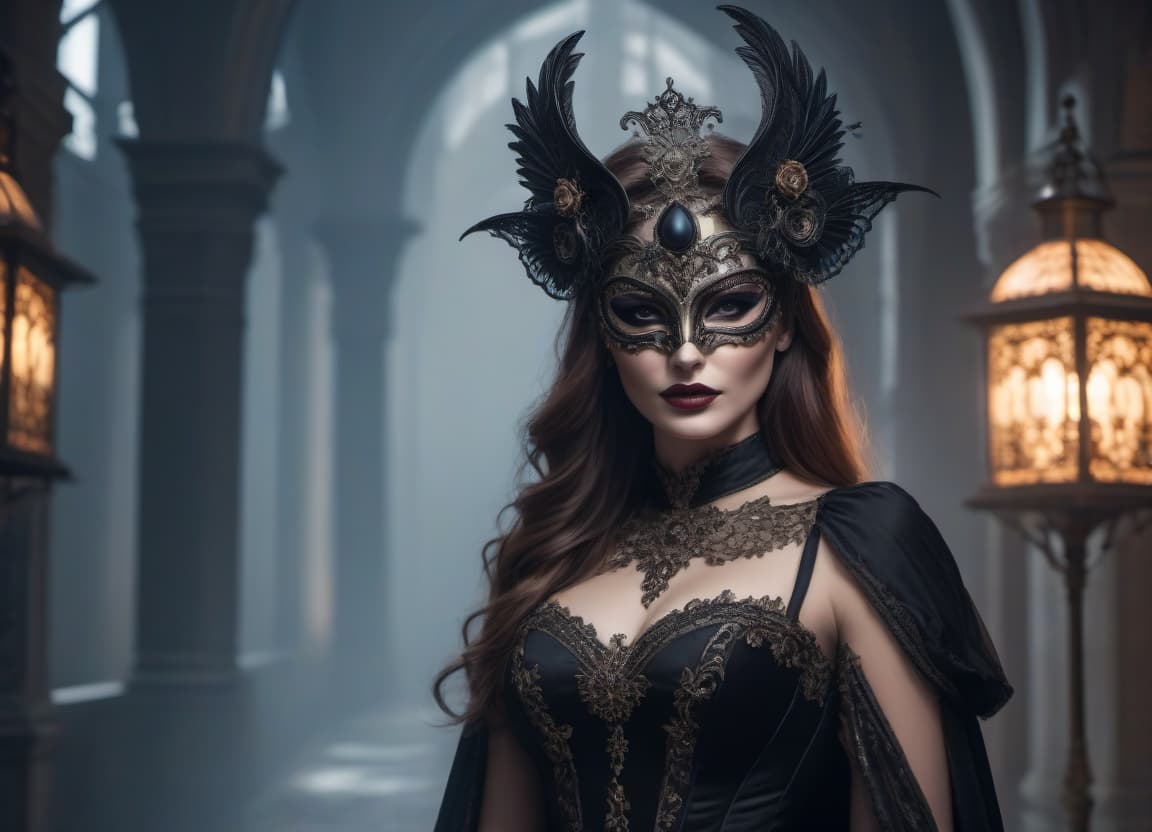  gothic style "Whimsical masquerade ball, with intricate, alluring, unique, creative masks and costumes" "head and shoulders portrait, 8k resolution concept art portrait by Greg Rutkowski, Artgerm, WLOP, Alphonse Mucha dynamic lighting hyperdetailed intricately detailed Splash art trending on Artstation triadic colors Unreal Engine 5 volumetric lighting . dark, mysterious, haunting, dramatic, ornate, detailed hyperrealistic, full body, detailed clothing, highly detailed, cinematic lighting, stunningly beautiful, intricate, sharp focus, f/1. 8, 85mm, (centered image composition), (professionally color graded), ((bright soft diffused light)), volumetric fog, trending on instagram, trending on tumblr, HDR 4K, 8K