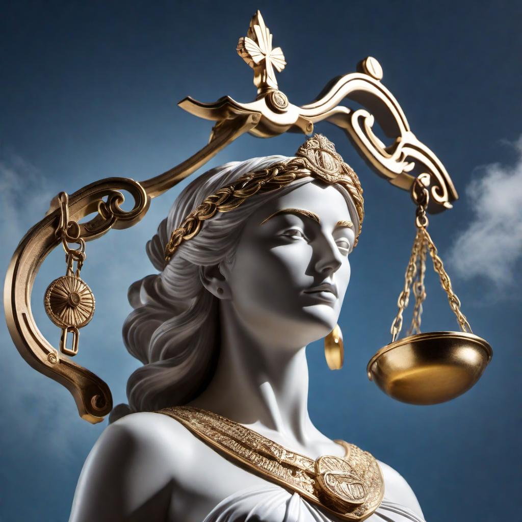  A logo that says 'Keep it in the 5th' with the blindfolded eye of Lady Justice and the scales of justice. The design should prominently feature the blindfolded eye and the scales, with the text 'Keep it in the 5th' integrated or encircling these elements. Use a balanced combination of classic and modern fonts, and maintain a theme that reflects justice, balance, and integrity. Colors should be professional, possibly using shades of blue, gold, and white. hyperrealistic, full body, detailed clothing, highly detailed, cinematic lighting, stunningly beautiful, intricate, sharp focus, f/1. 8, 85mm, (centered image composition), (professionally color graded), ((bright soft diffused light)), volumetric fog, trending on instagram, trending on tumblr, HDR 4K, 8K