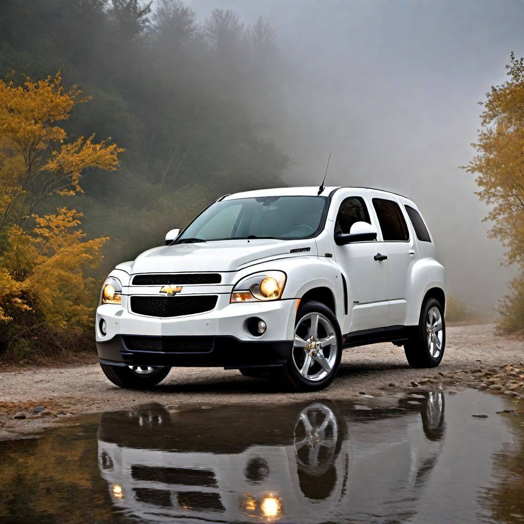  2009 Chevrolet HHR Panel SS in white with no middle or rear windows. Emphasize the unique panel van design, detailed headlights, front grille, and sporty wheels. Place the vehicle in a scenic background with good lighting to showcase its features. hyperrealistic, full body, detailed clothing, highly detailed, cinematic lighting, stunningly beautiful, intricate, sharp focus, f/1. 8, 85mm, (centered image composition), (professionally color graded), ((bright soft diffused light)), volumetric fog, trending on instagram, trending on tumblr, HDR 4K, 8K