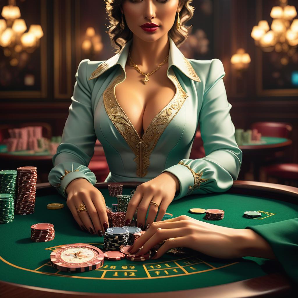  game chips, casino table, woman's hand with manicure, two small cherubs nearby hyperrealistic, full body, detailed clothing, highly detailed, cinematic lighting, stunningly beautiful, intricate, sharp focus, f/1. 8, 85mm, (centered image composition), (professionally color graded), ((bright soft diffused light)), volumetric fog, trending on instagram, trending on tumblr, HDR 4K, 8K