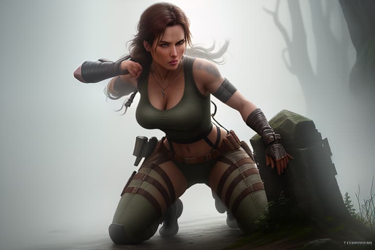  tomb raider 2013 hyperrealistic, full body, detailed clothing, highly detailed, cinematic lighting, stunningly beautiful, intricate, sharp focus, f/1. 8, 85mm, (centered image composition), (professionally color graded), ((bright soft diffused light)), volumetric fog, trending on instagram, trending on tumblr, HDR 4K, 8K