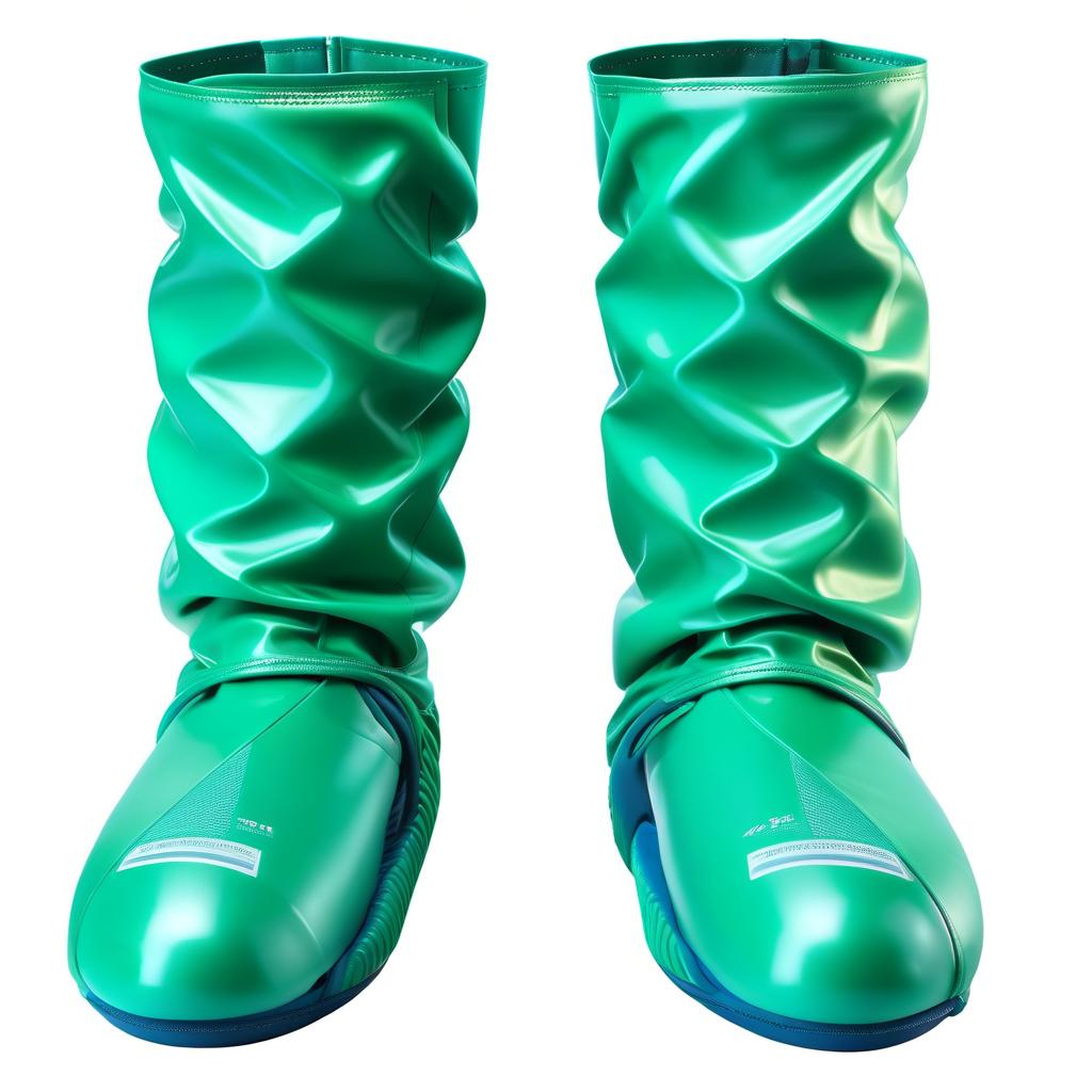  On feet are worn, pants, filled, in smooth without creases, high surgical shorts like shoes, with flat soles, no heels, with upper elastic bands, made of glossy latex, lower part, (from sole to ankle:1.2), (dark green:1.3), upper part, (from ankle to knee:1.2), (dark blue:1.3) hyperrealistic, full body, detailed clothing, highly detailed, cinematic lighting, stunningly beautiful, intricate, sharp focus, f/1. 8, 85mm, (centered image composition), (professionally color graded), ((bright soft diffused light)), volumetric fog, trending on instagram, trending on tumblr, HDR 4K, 8K