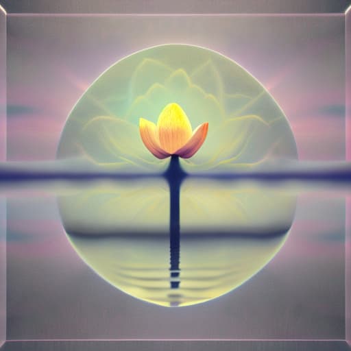 wa-vy style Image of 1 white transparency lotus flower in heaven with serenity tone and holy spirituality mood lots of ray above