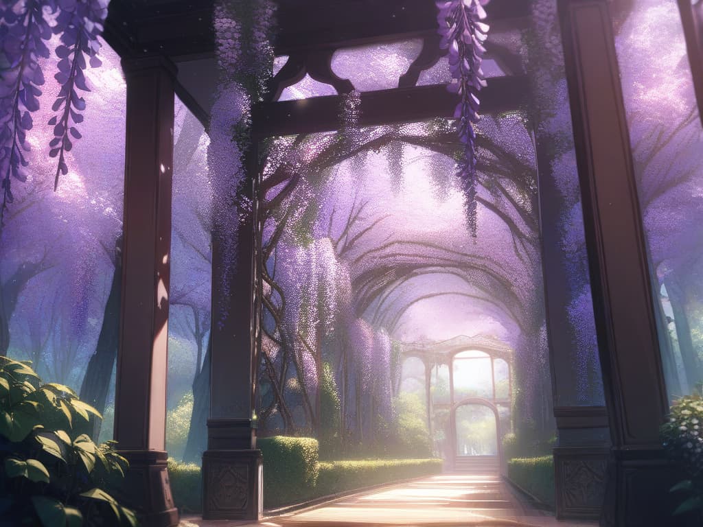  High image quality, glitter, wisteria trellis, No Man, masterpiece, best quality,8k,ultra detailed,high resolution,an extremely delicate and beautiful,hyper detail