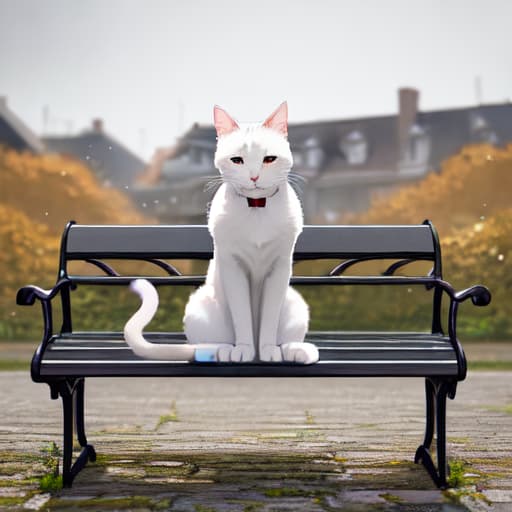  a cat sitting on a bench hyperrealistic, full body, detailed clothing, highly detailed, cinematic lighting, stunningly beautiful, intricate, sharp focus, f/1. 8, 85mm, (centered image composition), (professionally color graded), ((bright soft diffused light)), volumetric fog, trending on instagram, trending on tumblr, HDR 4K, 8K