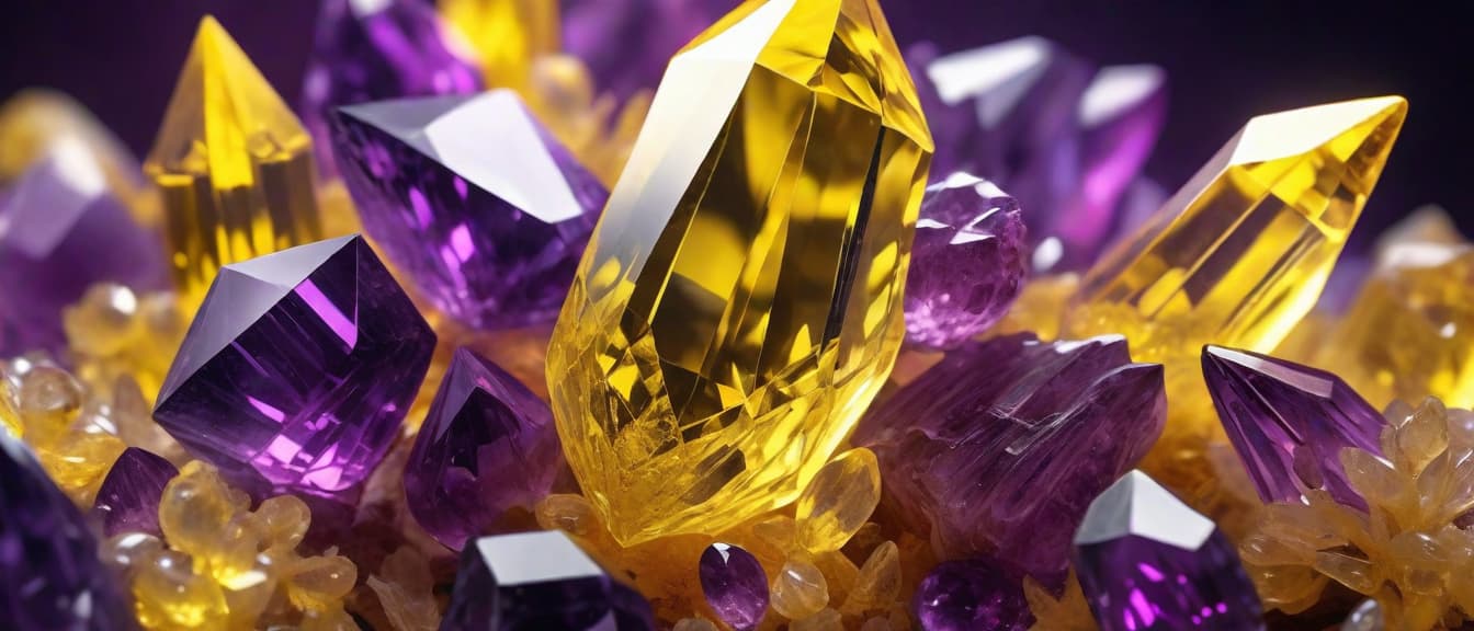  glowing yellow purple magic crystal, high quality, high details, HD, perfect composition, 4k epic detailed, highly detailed, sharp focus, high resolution