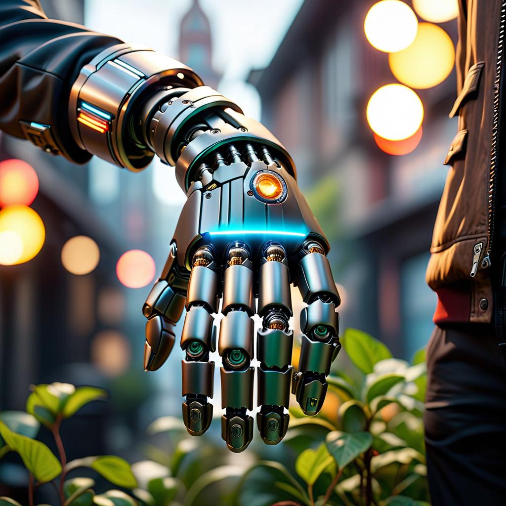  cinematic photo handshake, robot hand, human hand . 35mm photograph, film, bokeh, professional, 4k, highly detailed hyperrealistic, full body, detailed clothing, highly detailed, cinematic lighting, stunningly beautiful, intricate, sharp focus, f/1. 8, 85mm, (centered image composition), (professionally color graded), ((bright soft diffused light)), volumetric fog, trending on instagram, trending on tumblr, HDR 4K, 8K