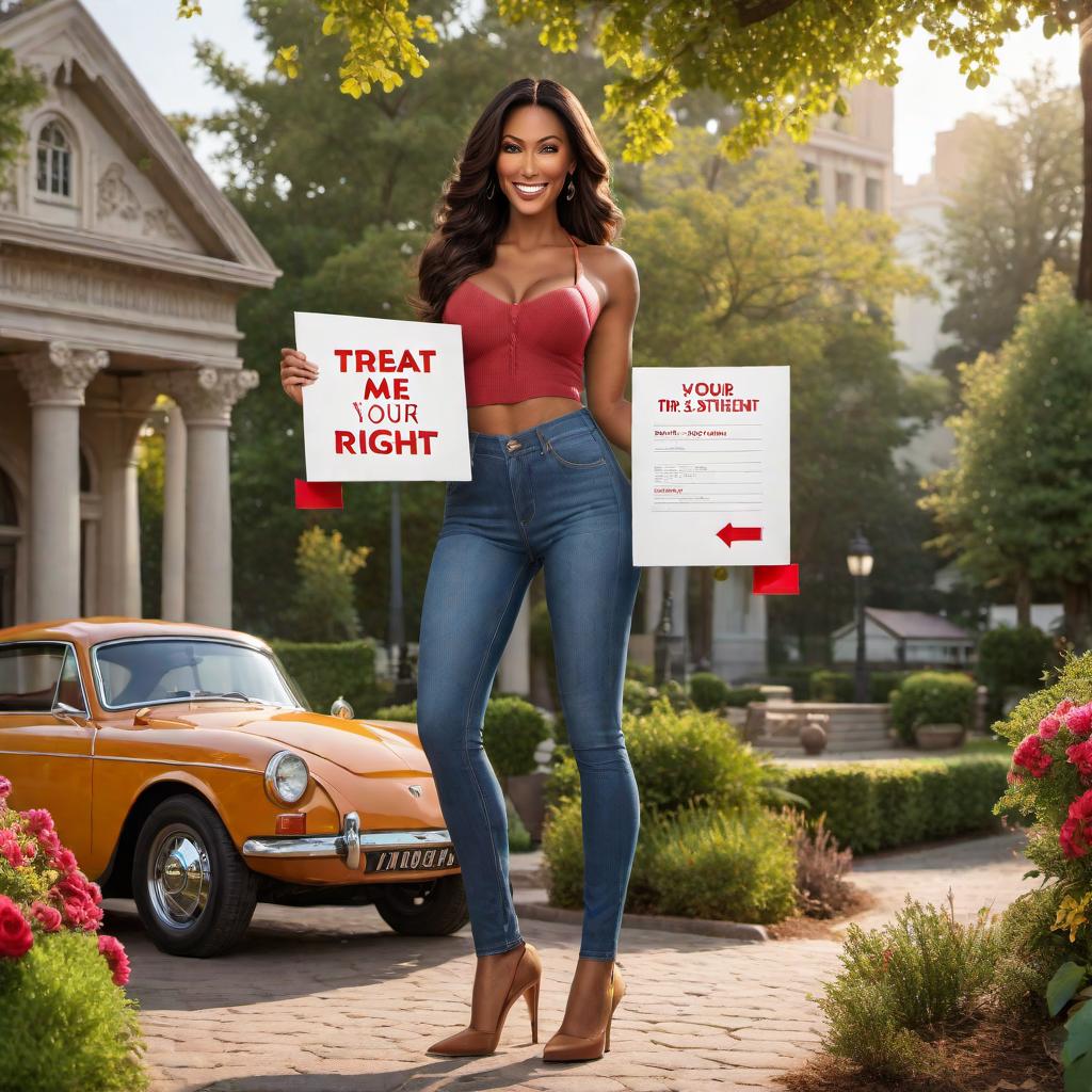  A cheerful and animated bank statement with a friendly face, arms, and legs, holding up a sign that says 'Treat me right! - Your Girlfriend.' The setting has a cozy, inviting feel, similar to a friendly relationship advice poster. The background should include heart symbols to emphasize the love and care theme. hyperrealistic, full body, detailed clothing, highly detailed, cinematic lighting, stunningly beautiful, intricate, sharp focus, f/1. 8, 85mm, (centered image composition), (professionally color graded), ((bright soft diffused light)), volumetric fog, trending on instagram, trending on tumblr, HDR 4K, 8K