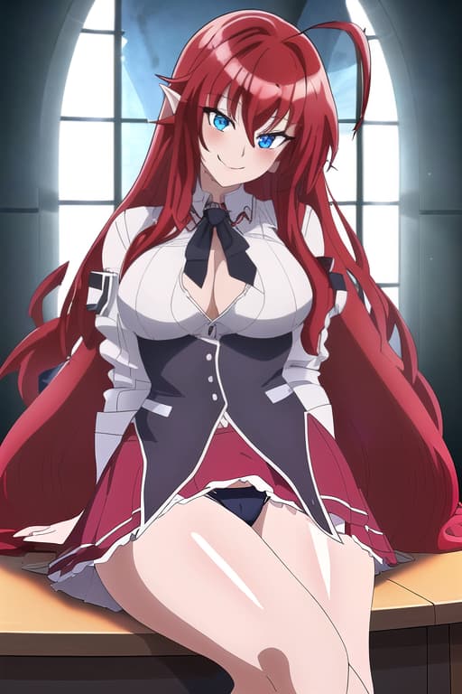  ,ful smile,,cameltoe,age,teacher,clroom,sitting on table,masterpiece, best quality, 1women, long red hair, looking at viewer, :3, cute, black uniform, outdoors, streets, cowboy shot, curvy, (((blue eyes))), rias gremory, red hair, antenna hair, wavy hair, ((beautiful detailed eyes, beautiful detailed glow, lots of glow)), anime screencap,(Vampire:1.2), Dark hair, masterpiece, best quality, high quality, solo