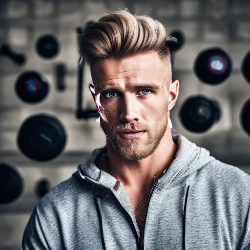 portrait+ style Russian queer fitness model blonde hunk dilf dude face