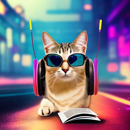 nvinkpunk Realistic image of a cat wearing headphones and reading glasses while riding a bus hyperrealistic, full body, detailed clothing, highly detailed, cinematic lighting, stunningly beautiful, intricate, sharp focus, f/1. 8, 85mm, (centered image composition), (professionally color graded), ((bright soft diffused light)), volumetric fog, trending on instagram, trending on tumblr, HDR 4K, 8K