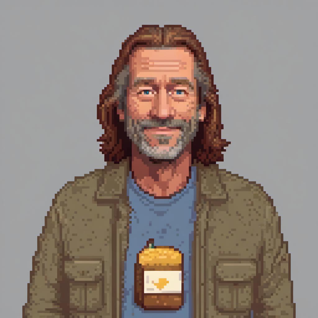  pixel art Frank Gallagher from Shameless. Portrait. Smiling. . low res, blocky, pixel art style, 8 bit graphics hyperrealistic, full body, detailed clothing, highly detailed, cinematic lighting, stunningly beautiful, intricate, sharp focus, f/1. 8, 85mm, (centered image composition), (professionally color graded), ((bright soft diffused light)), volumetric fog, trending on instagram, trending on tumblr, HDR 4K, 8K