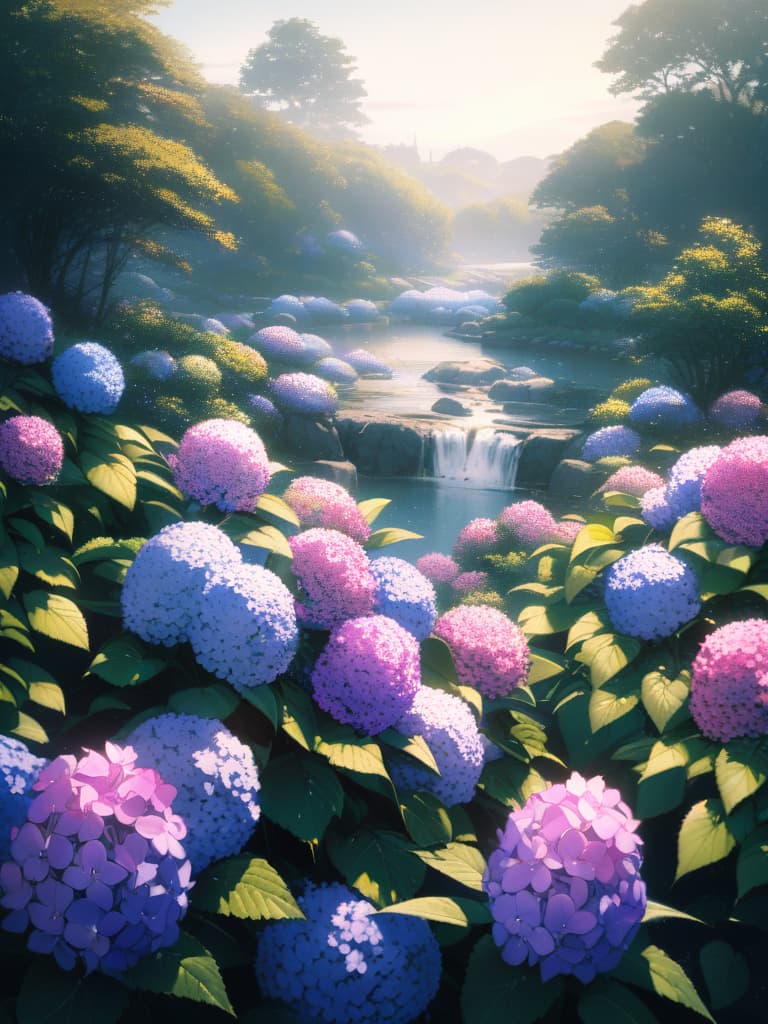  Japanese scenery, hydrangea, masterpiece, best quality,8k,ultra detailed,high resolution,an extremely delicate and beautiful,hyper detail