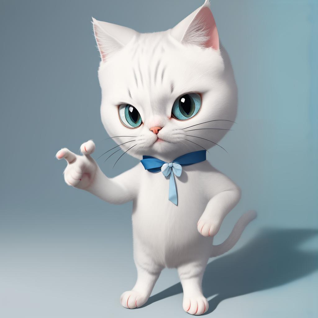  masterpiece, best quality, generates a cartoon style cat, white, with one hand on the waist and the other pointing to the side