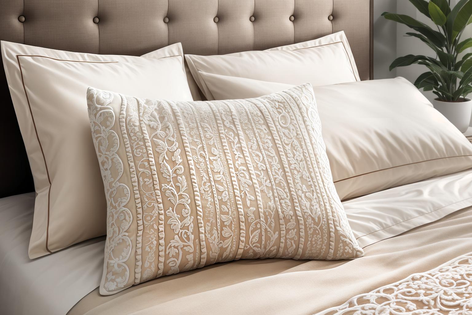  "Closeup of a luxurious comforter set on a neatly made bed, showcasing intricate stitching and plush texture. The bed is adorned with matching pillows and a soft throw blanket, all in soothing, neutral tones. The background features a softly lit, elegant bedroom with minimalistic decor, including a stylish nightstand and a small potted plant. The lighting is warm and inviting, highlighting the comforter's quality and detail. The overall mood is cozy and serene, emphasizing comfort and relaxation. Style modifiers: ultra realistic, high definition, professional lighting, warm tones. Quality modifiers: 8K resolution, photorealistic, high detail."Ensure no face,leg,hand or eye defomities.Ensure all images are clear, detailed, contains no text a hyperrealistic, full body, detailed clothing, highly detailed, cinematic lighting, stunningly beautiful, intricate, sharp focus, f/1. 8, 85mm, (centered image composition), (professionally color graded), ((bright soft diffused light)), volumetric fog, trending on instagram, trending on tumblr, HDR 4K, 8K