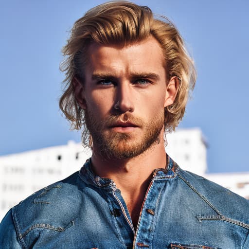 portrait+ style Russian queer fitness model blonde hunk dilf dude face