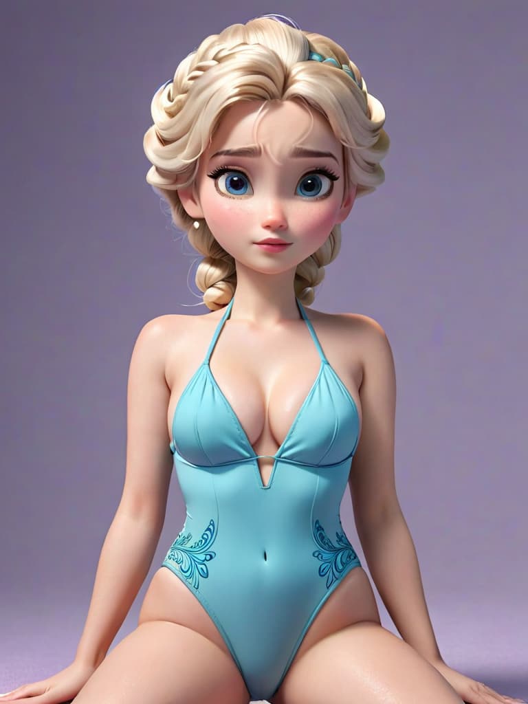  Elsa in really small swimsuit looking overwhelmed