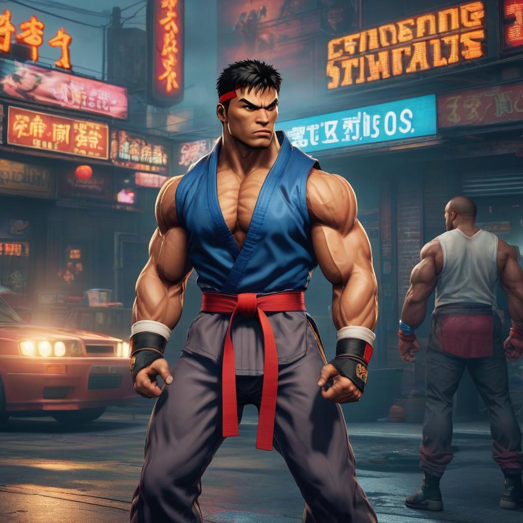  Street Fighter style GTA . vibrant, dynamic, arcade, 2D fighting game, highly detailed, reminiscent of Street Fighter series hyperrealistic, full body, detailed clothing, highly detailed, cinematic lighting, stunningly beautiful, intricate, sharp focus, f/1. 8, 85mm, (centered image composition), (professionally color graded), ((bright soft diffused light)), volumetric fog, trending on instagram, trending on tumblr, HDR 4K, 8K