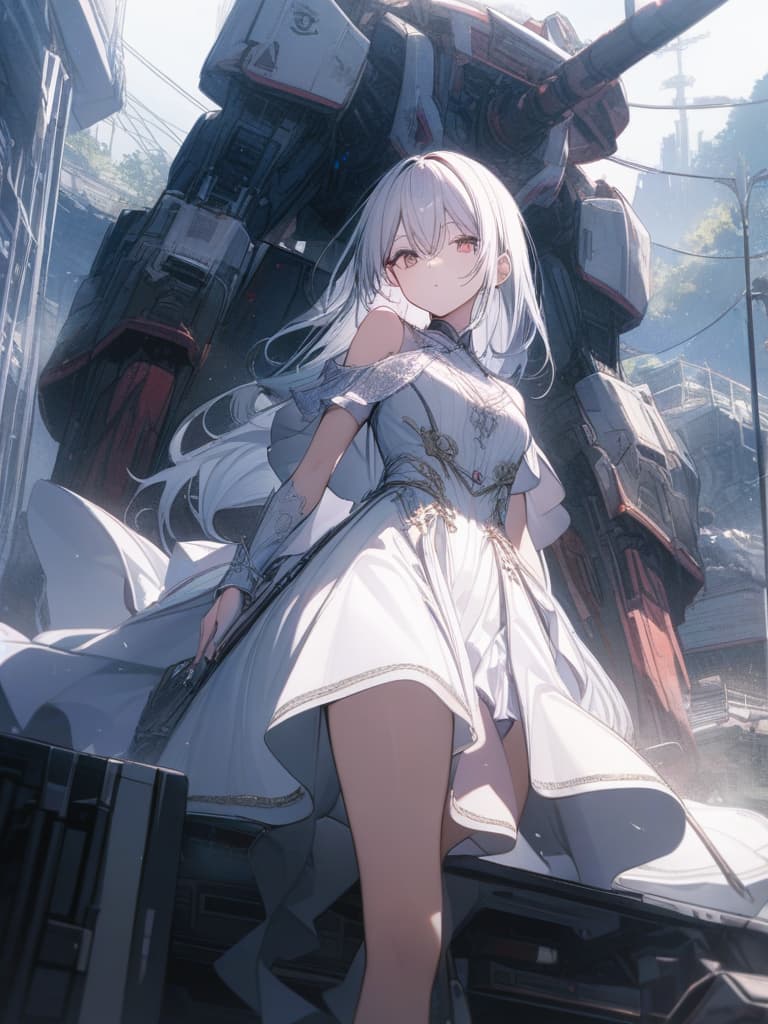  Robot, white hair, light purple, white dress clothes, masterpiece, best quality,8k,ultra detailed,high resolution,an extremely delicate and beautiful,hyper detail